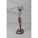 KHALIQUE, BODRUL (20. Jh.), Skulptur / sculpture: "Golfspielerin", Bronze, dunkelbraun patiniert;