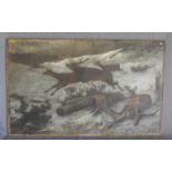 BERG (Maler des 19. Jh.), Gemälde / painting: "Hirschjagd in winterlicher Landschaft", Öl auf
