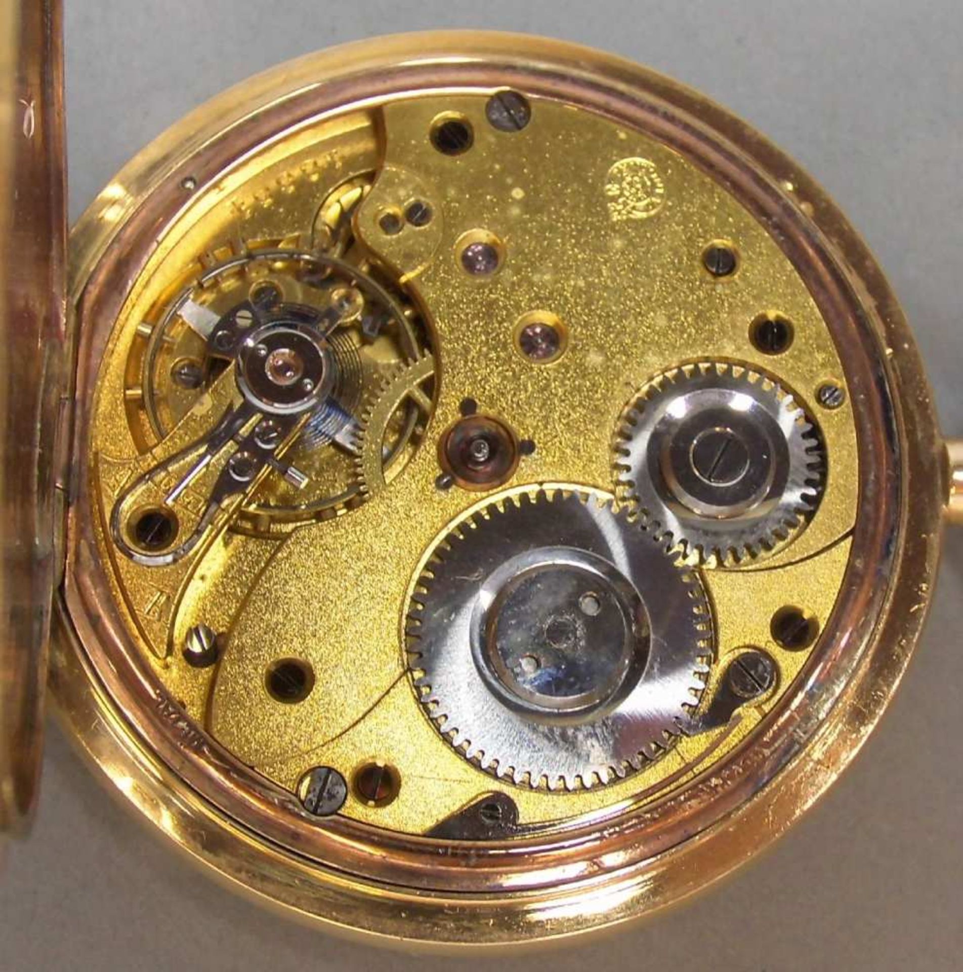 TASCHENUHR / pocketwatch, 14 kt. Gold, Staubdeckel Metall. Weißes Zifferblatt, kleine Sekunde bei - Image 4 of 7