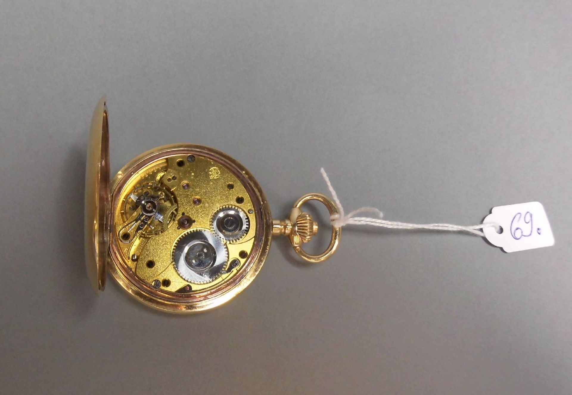 TASCHENUHR / pocketwatch, 14 kt. Gold, Staubdeckel Metall. Weißes Zifferblatt, kleine Sekunde bei - Image 3 of 7