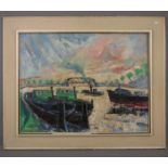 SEEMANN, RUDOLF (Frankfurt / Oder 1906-1977 Rheine), Gemälde / painting: "Kanal mit Schiffen und