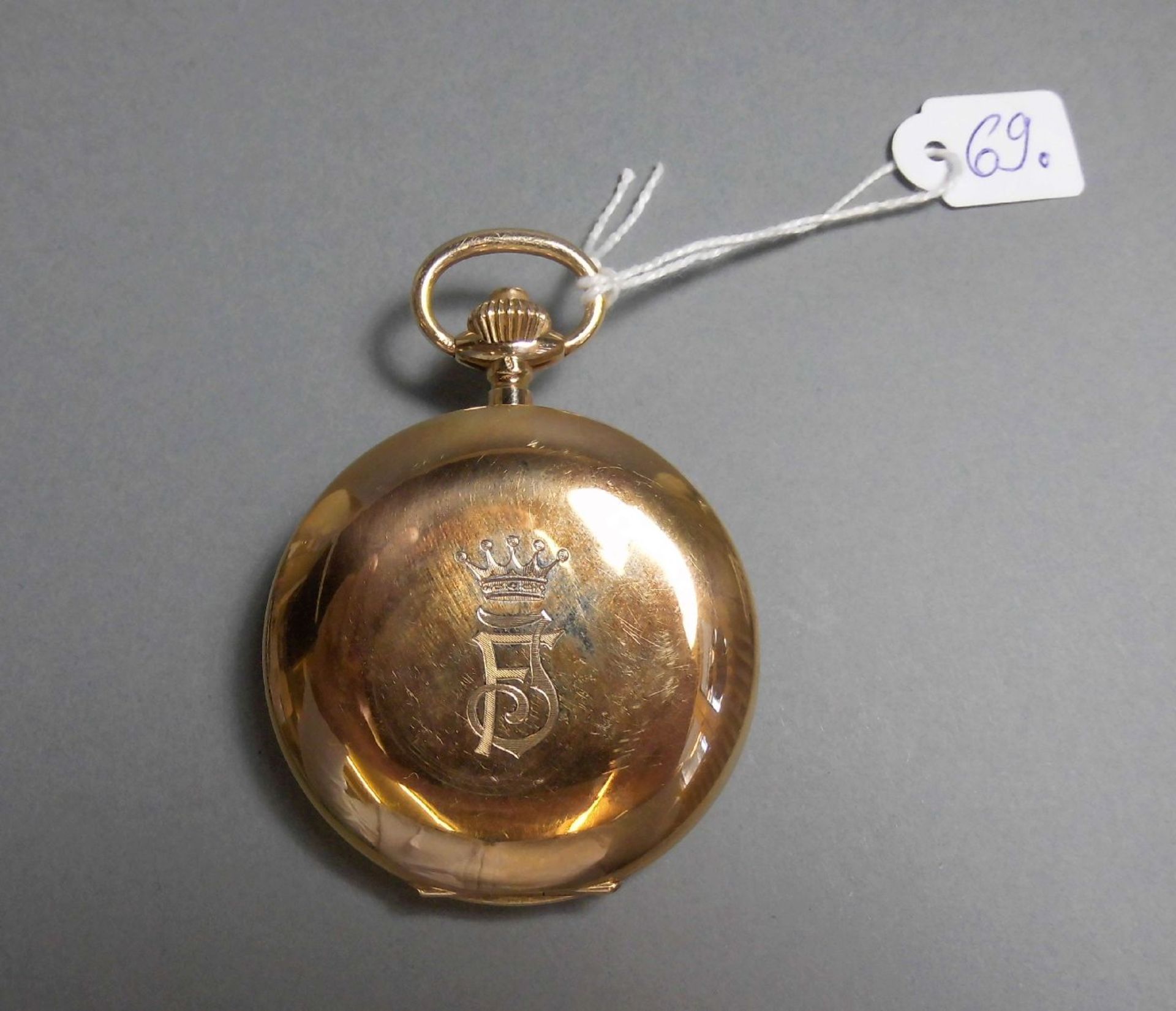 TASCHENUHR / pocketwatch, 14 kt. Gold, Staubdeckel Metall. Weißes Zifferblatt, kleine Sekunde bei - Image 2 of 7