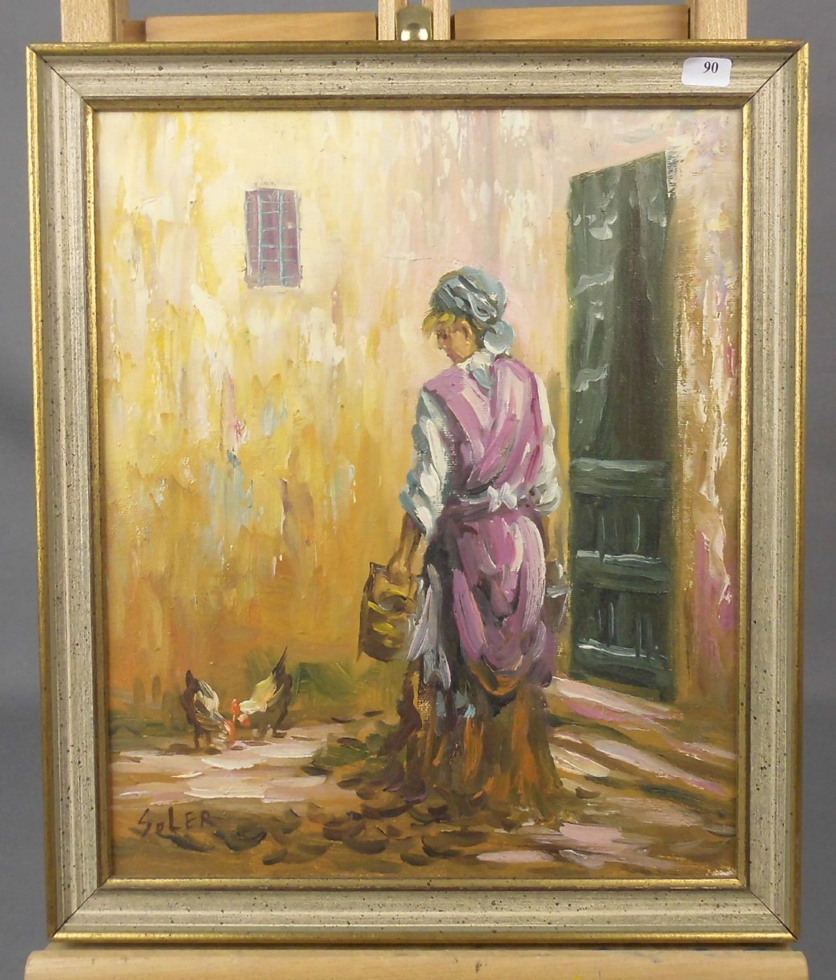 SOLER, JUAN (Juan de la Cruz Soler, geb. 1951 in Madrid), Gemälde / painting: "Frau mit Hühnern", Öl - Image 2 of 3