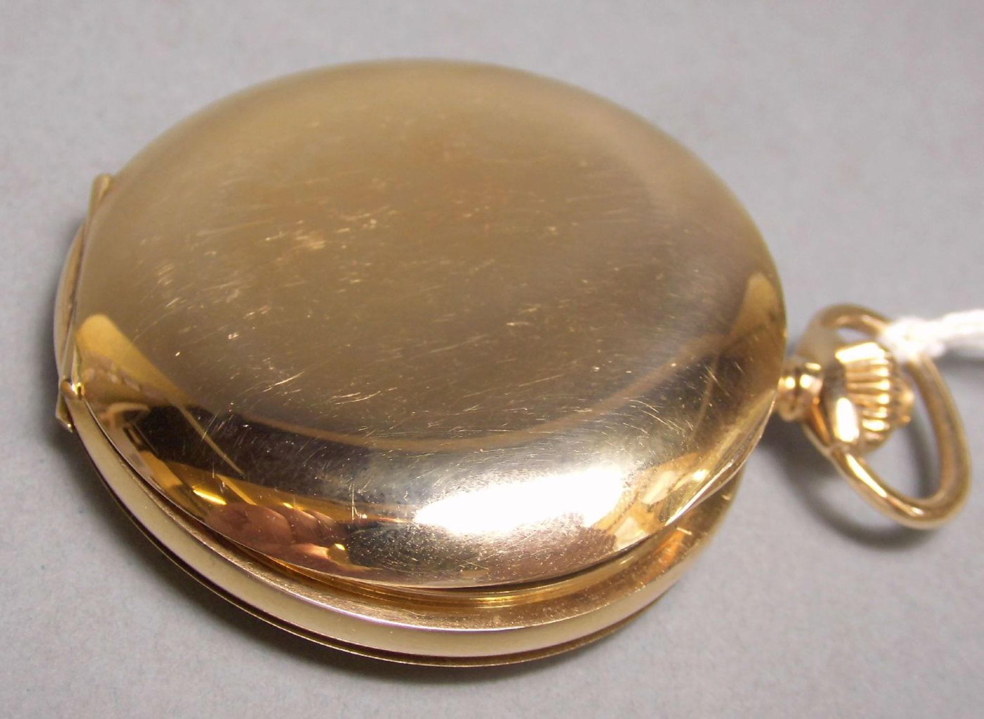 TASCHENUHR / pocketwatch, 14 kt. Gold, Staubdeckel Metall. Weißes Zifferblatt, kleine Sekunde bei - Image 7 of 7