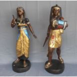 PAAR BRONZEFIGUREN (20./21. Jh.): "Pharao und Pharaonin" / sculptures, dunkelbraun patiniert und