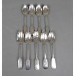 9 MÜNSTERANER SILBER - LÖFFEL / silver spoons, 19. Jh., Form "Spaten" mit gespitzter Laffe, 12 Lot-