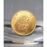 GOLDMÜNZE: "20 Kronen, Christian IX von Dänemark" von 1876; 8,96 g.