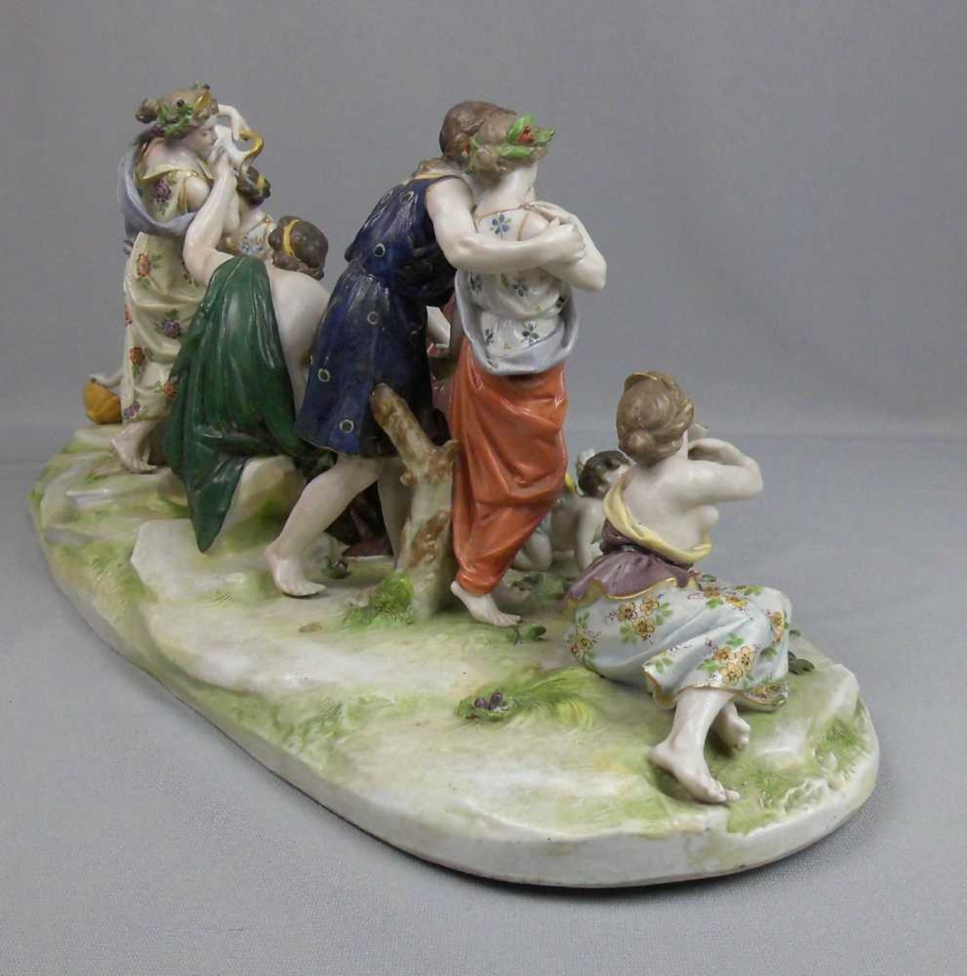 GROSSE FIGURENGRUPPE "BACCHANAL" / porcelainfigures, Porzellan, gemarkt in Anlehnung an Ludwigsburg, - Image 9 of 11