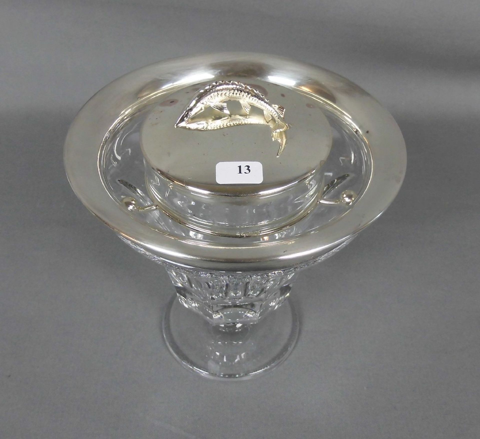 KAVIARSCHALE / caviar bowl, Bleikristall mit 925er Silbermonturen (Deckel 70 g), Gebrüder Kühn /