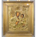 IKONE "Maria mit dem Christuskind" / icon, 19. Jh., Tempera auf Kreidegrund und Holz, gerahmt im