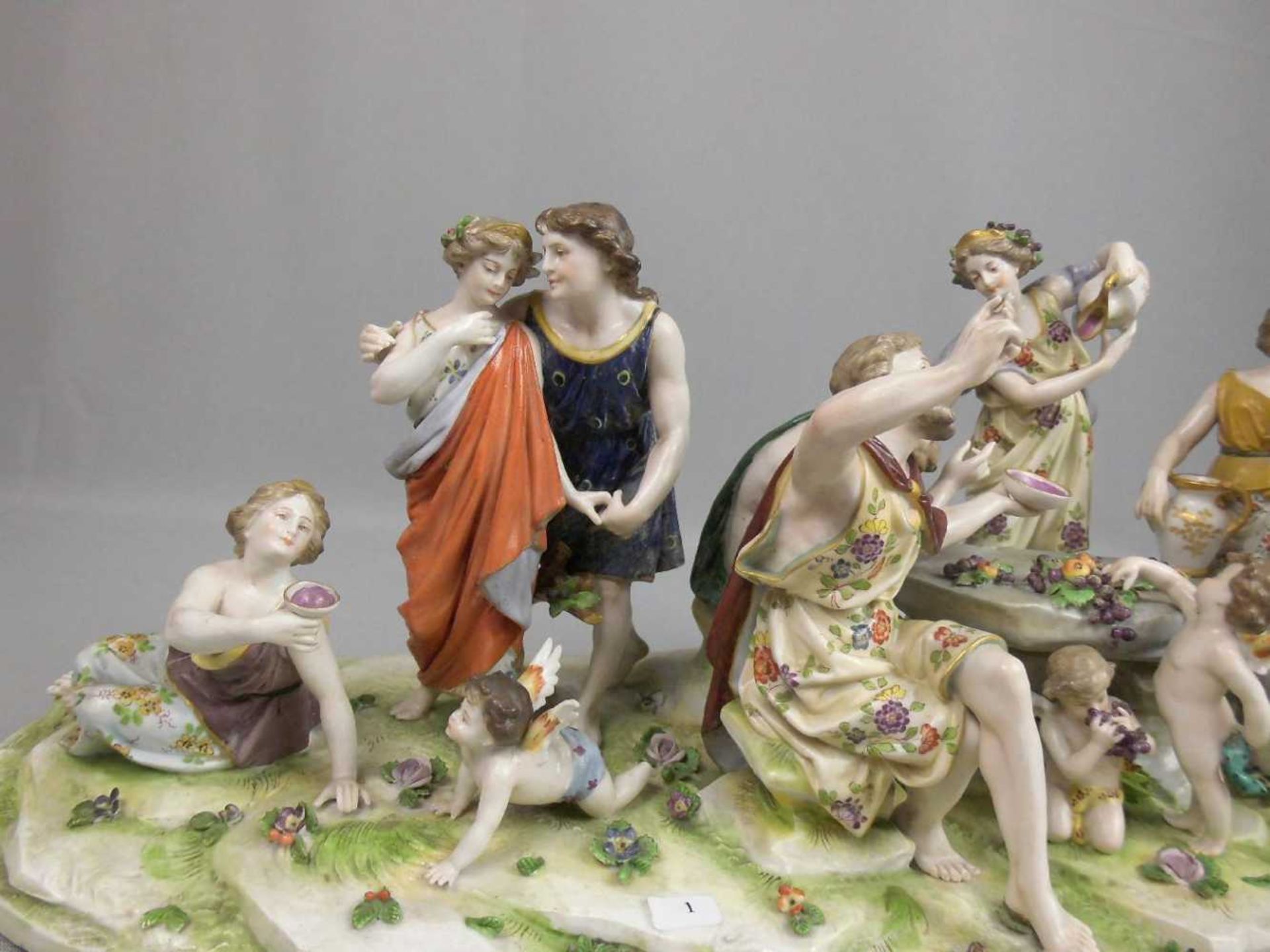 GROSSE FIGURENGRUPPE "BACCHANAL" / porcelainfigures, Porzellan, gemarkt in Anlehnung an Ludwigsburg, - Image 2 of 11