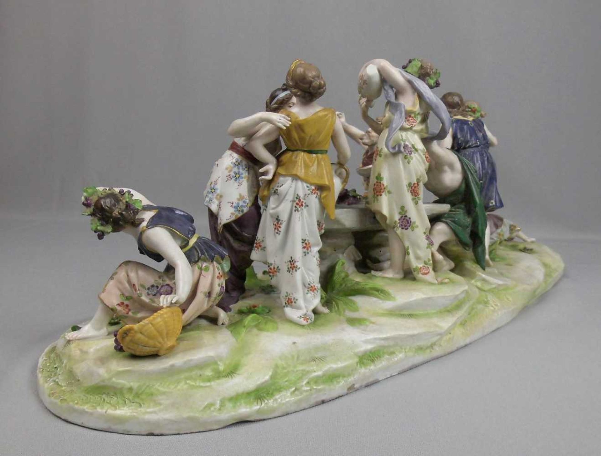 GROSSE FIGURENGRUPPE "BACCHANAL" / porcelainfigures, Porzellan, gemarkt in Anlehnung an Ludwigsburg, - Image 7 of 11