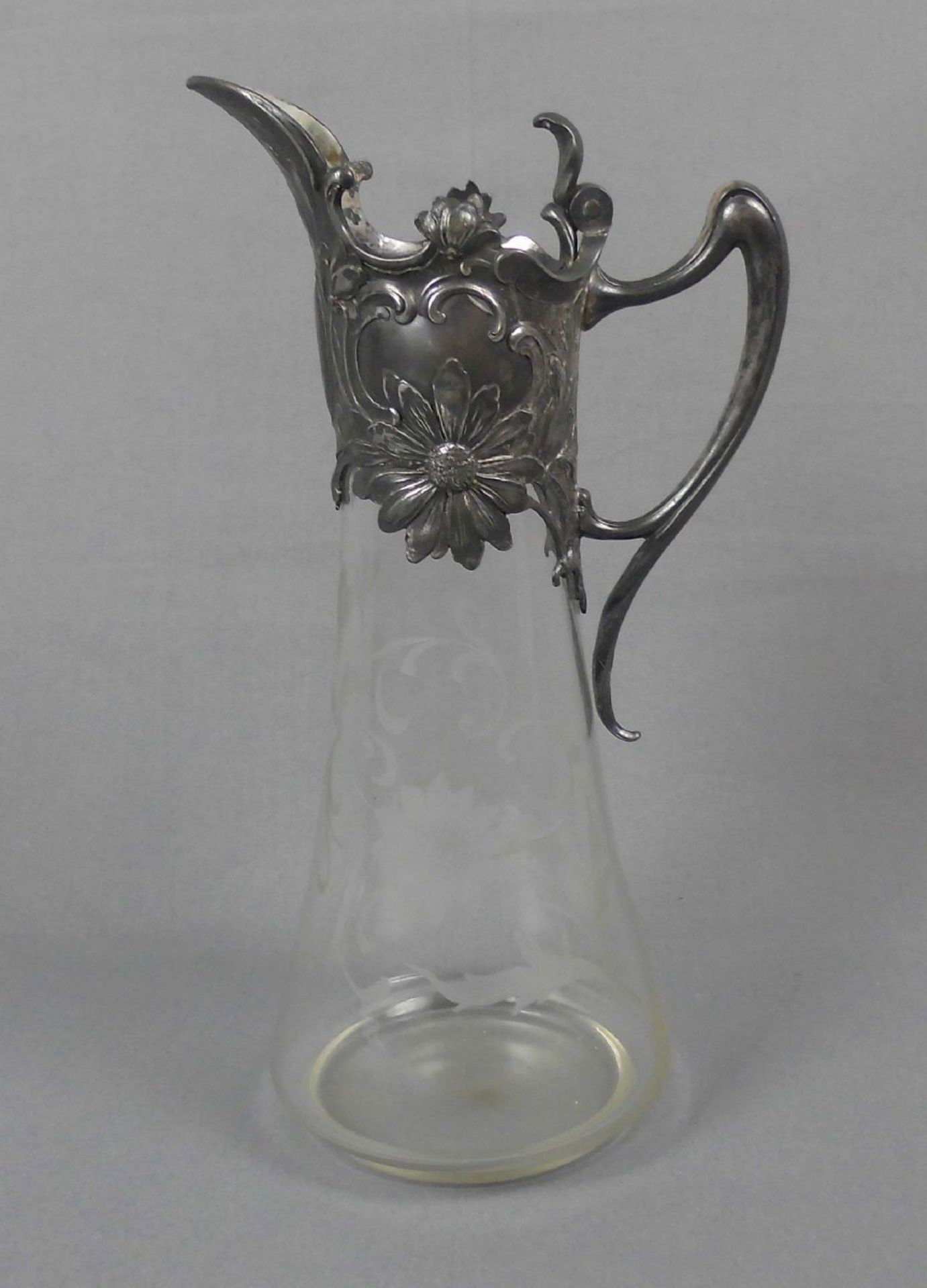 JUGENDSTIL - KARAFFE / STIZE / carafe, Glas und versilbertes Metall, WMF - Württembergische