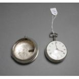 SPINDELTASCHENUHR / pocketwatch, im Silbergehäuse, London 1864, mit identischem Übergehäuse, Meister