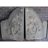 PAAR RELIEFS / GRABSTELEN, China, Sandstein, zweiteilig, gespiegelt gearbeitet als Pendants. Oben