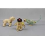 KONVOLUT STEIFF-TIERE / fluffy toys, 1950er / 1960er Jahre: Wellensittich / Franzi (mit "Knopf" im