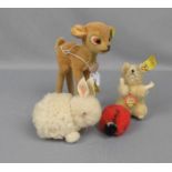 KONVOLUT STEIFF-TIERE / fluffy toys, 1950er / 1960er Jahre. WALDTIERE: Reh / Bambi (mit "Knopf im