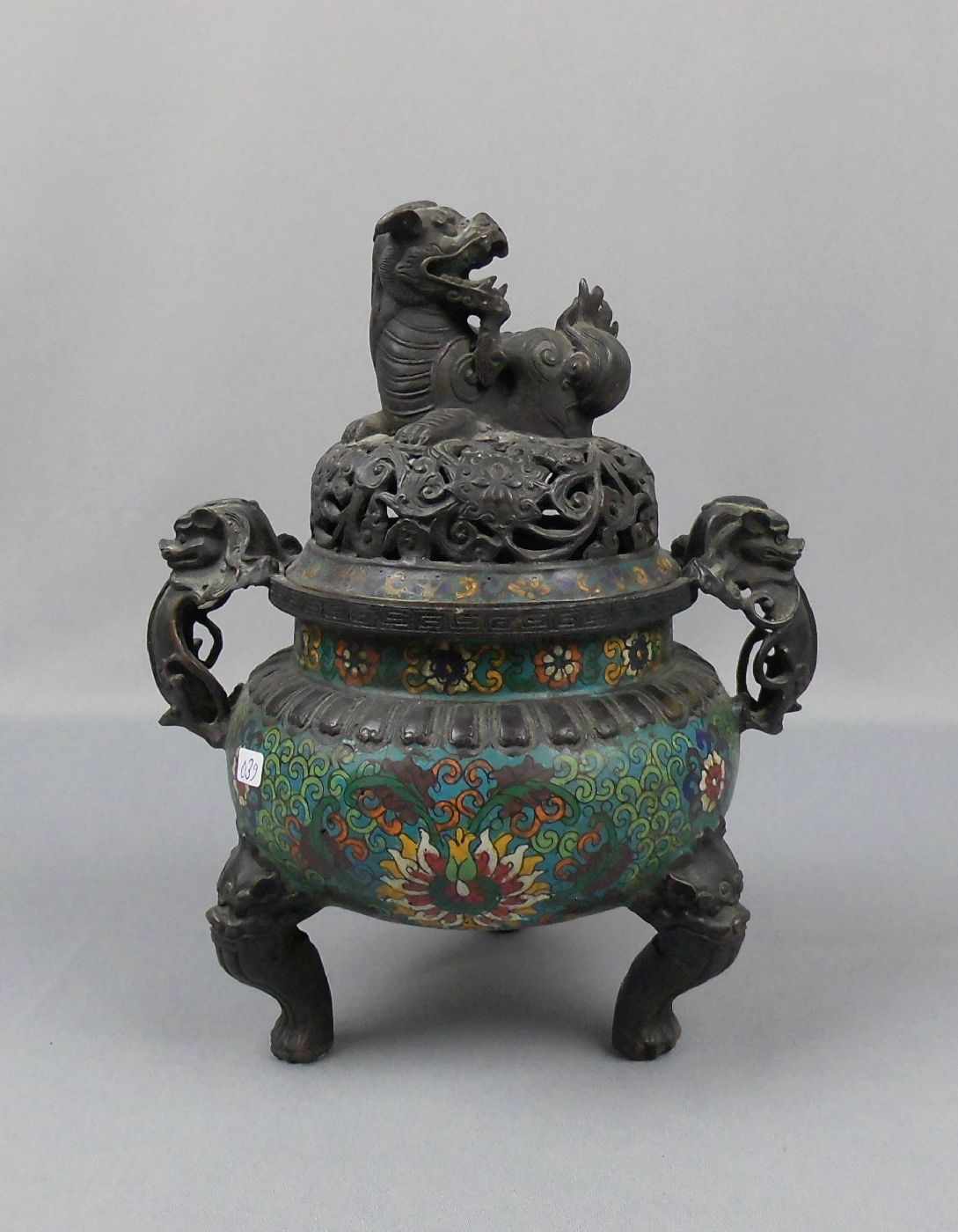 KORO / RÄUCHERGEFÄSS / censer, China, 19./20. Jh., Bronze und Cloisonné, unter dem Stand gemarkt mit