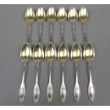 12 MOKKALÖFFEL / mocha spoons, deutsch, 800er Silber (129 g), um 1900. Firma Koch & Bergfeld /