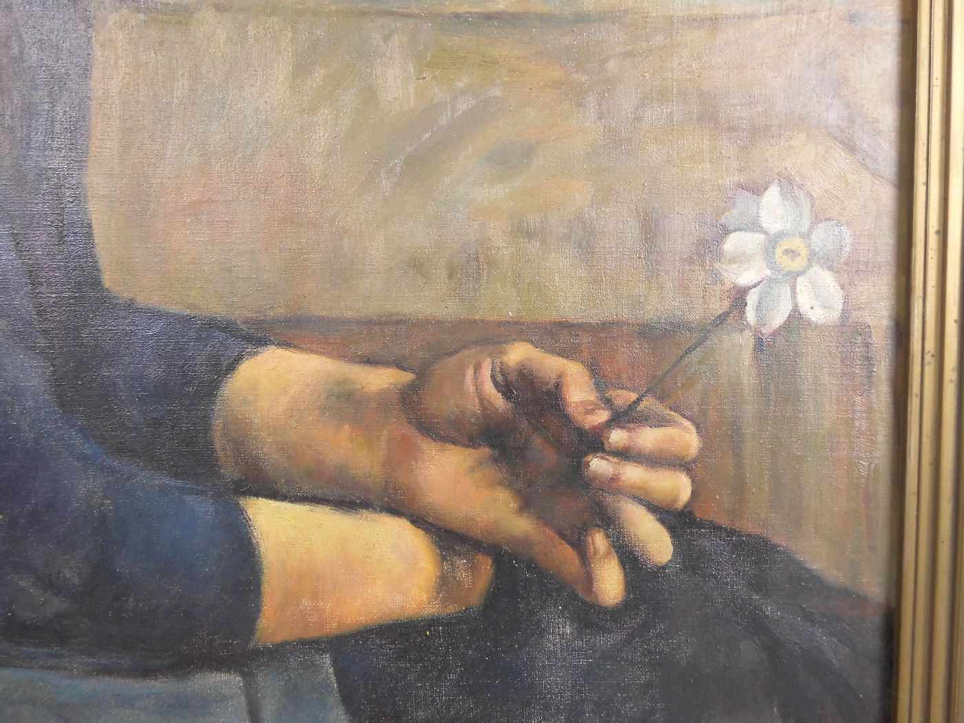 GEMÄLDE / painting: "Bildnis eines Mädchens mit Blume", Öl auf Leinwand auf Hartfaserplatte / oil on - Image 2 of 7