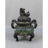 KORO / RÄUCHERGEFÄSS / censer, China, 19./20. Jh., Bronze und Cloisonné, unter dem Stand gemarkt mit