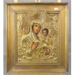 IKONE "Maria mit dem Christuskind" / icon, 19. Jh., Tempera auf Kreidegrund und Holz, gerahmt im