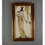 FLIESENBILD "Elegante Dame" in der Kleidung um 1900; 2 reliefierte Fliesen in profilierter