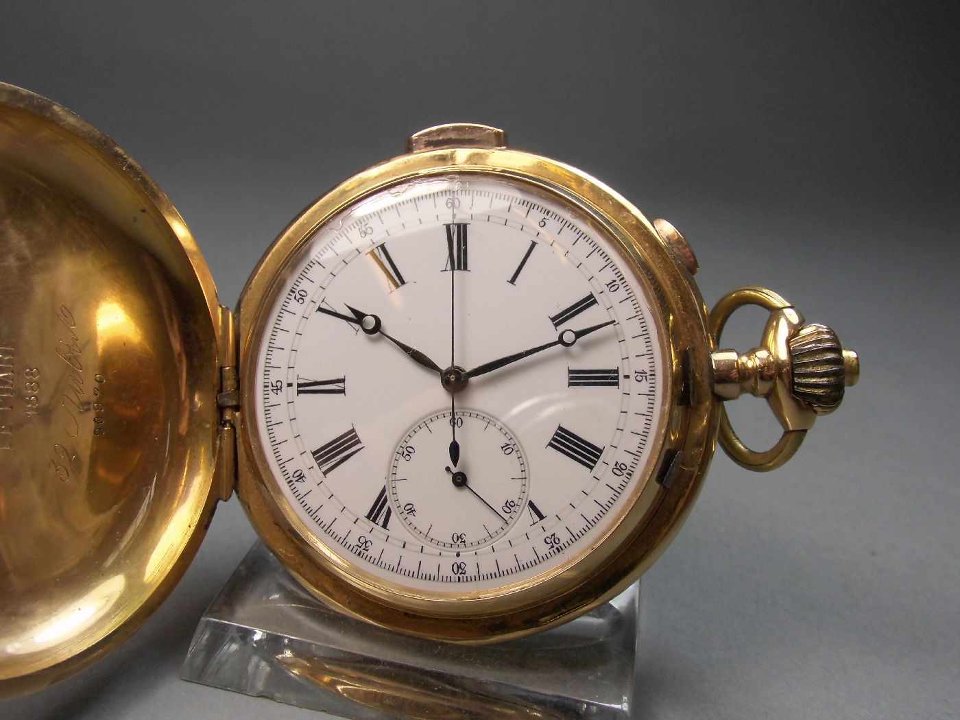 GROSSE GOLD - SAVONETTE, Minutenrepetition mit Chronograf, Taschenuhr / pocket watch, Schweiz, 1888, - Bild 2 aus 7