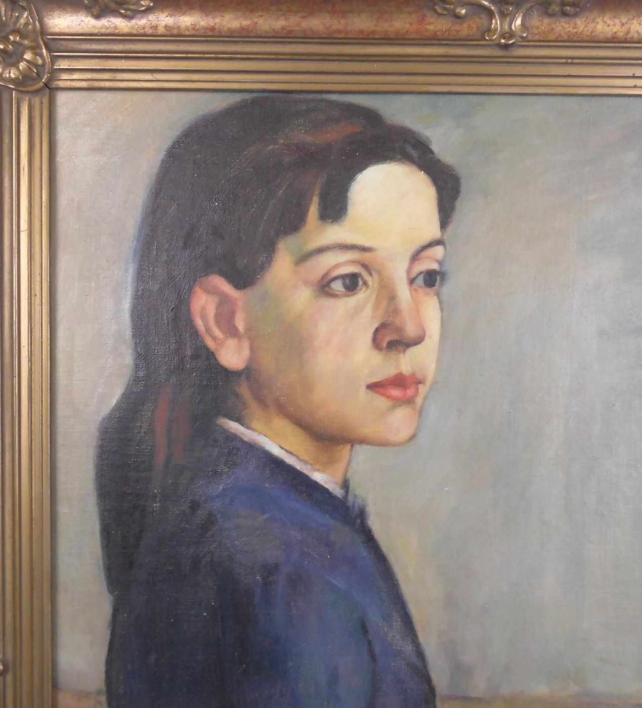 GEMÄLDE / painting: "Bildnis eines Mädchens mit Blume", Öl auf Leinwand auf Hartfaserplatte / oil on - Image 3 of 7