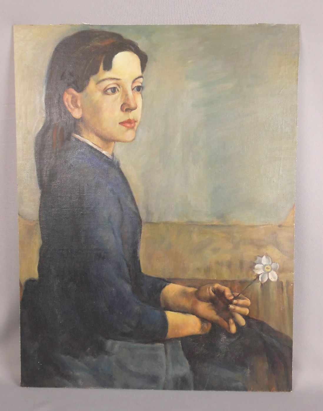 GEMÄLDE / painting: "Bildnis eines Mädchens mit Blume", Öl auf Leinwand auf Hartfaserplatte / oil on - Image 5 of 7