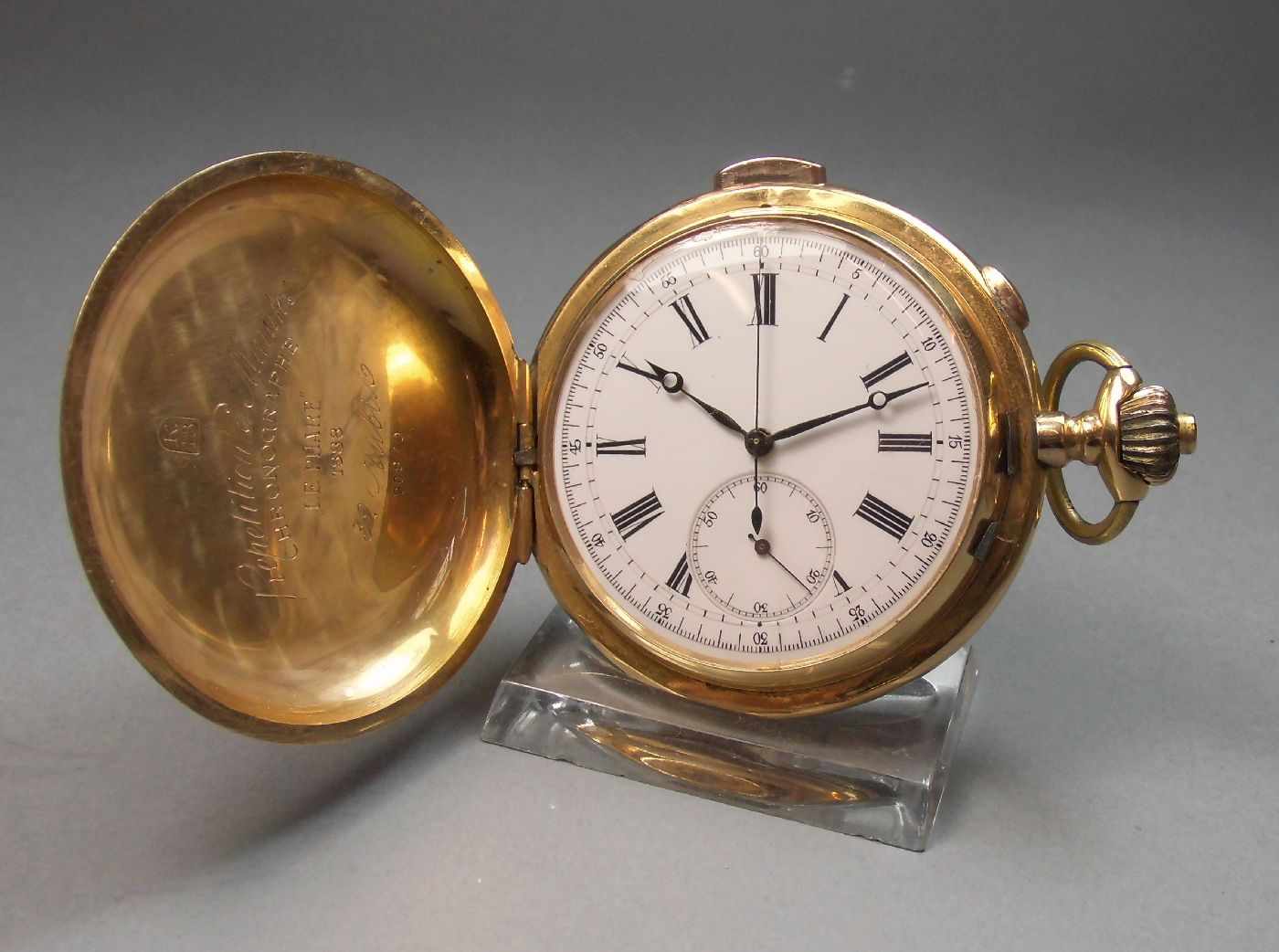 GROSSE GOLD - SAVONETTE, Minutenrepetition mit Chronograf, Taschenuhr / pocket watch, Schweiz, 1888,