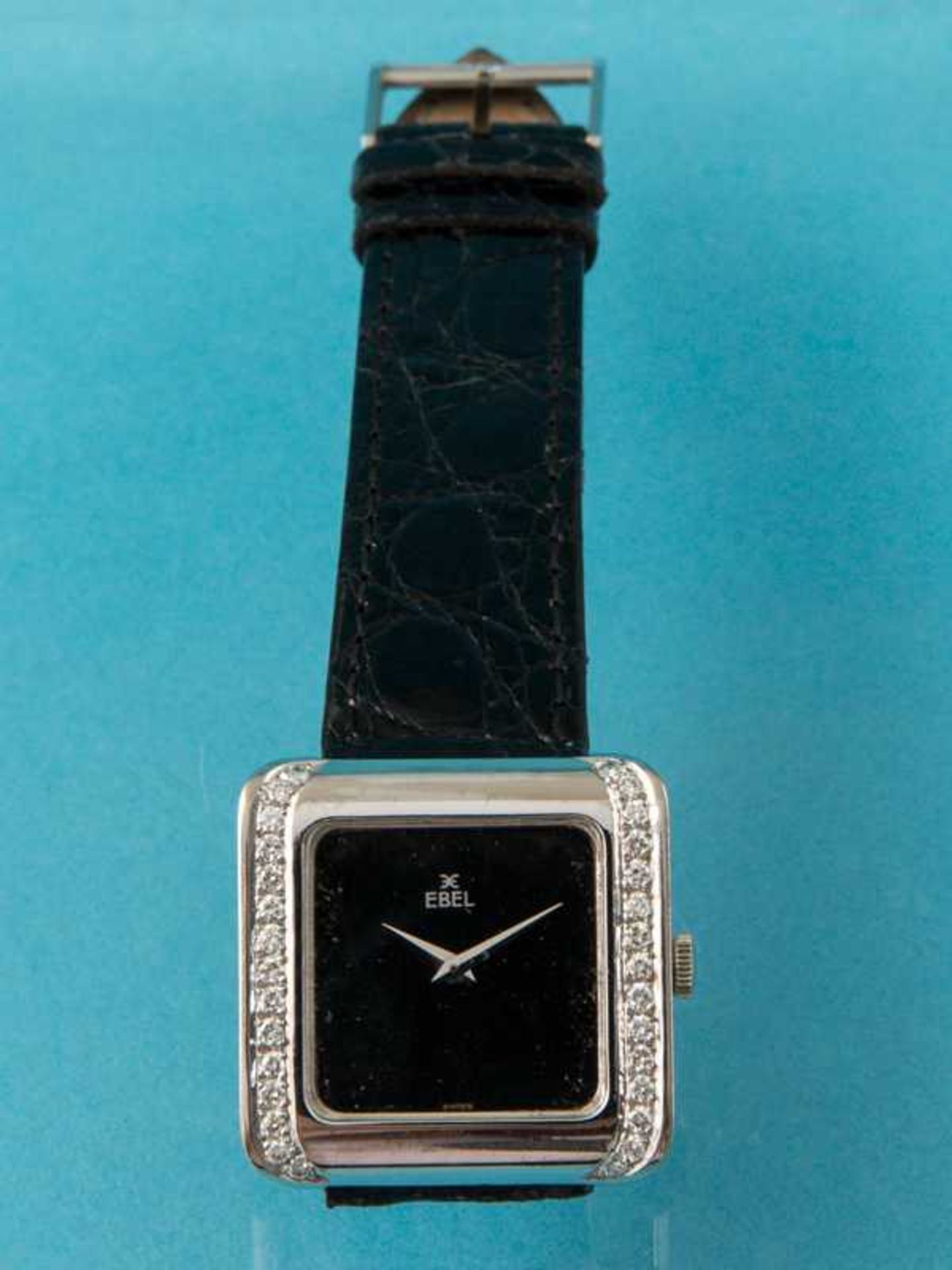Armbanduhr, bezeichnet Ebel, mit 30 Brillanten, zusammen ca. 0,6 ct, 20. Jh. 750/- Weißgold.