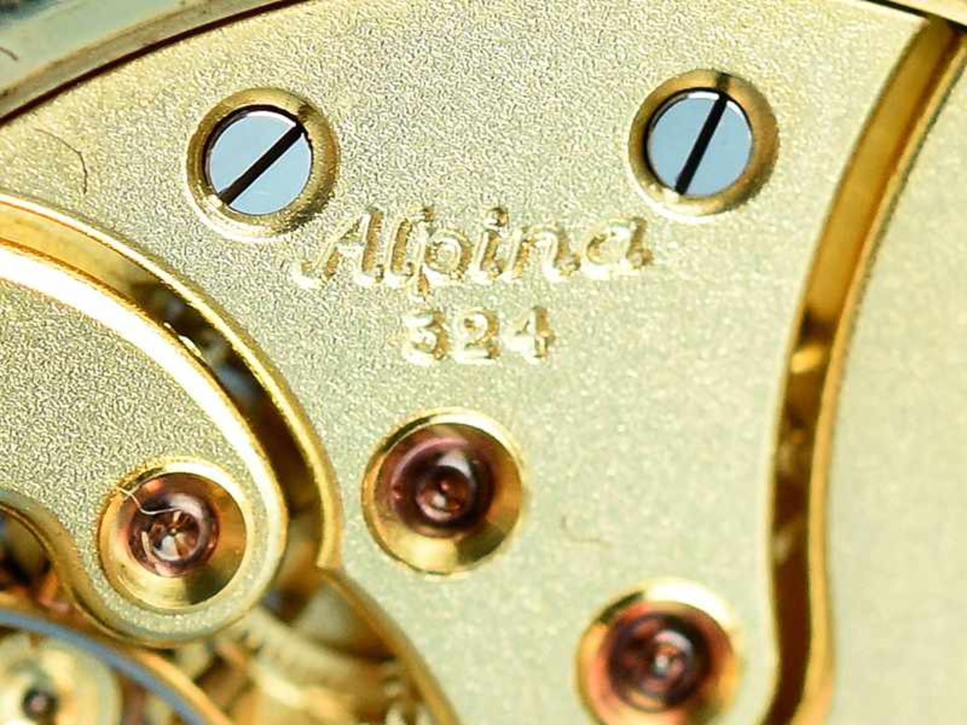 Savonnette-Taschenuhr, bezeichnet Alpina & Uhrenkette, 20. Jh. 1.) Taschenuhr: 585/- Gelbgold. - Image 5 of 6