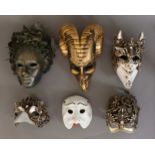 6 Venezianische Masken original Karnevalsmasken aus den venez. Werkstätten Casin Dei Nobili und