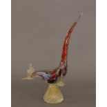 Murano-Glasfigur Hahn, vermutl. von Ferro Toso Barovier, buntes Glas, partiell mit