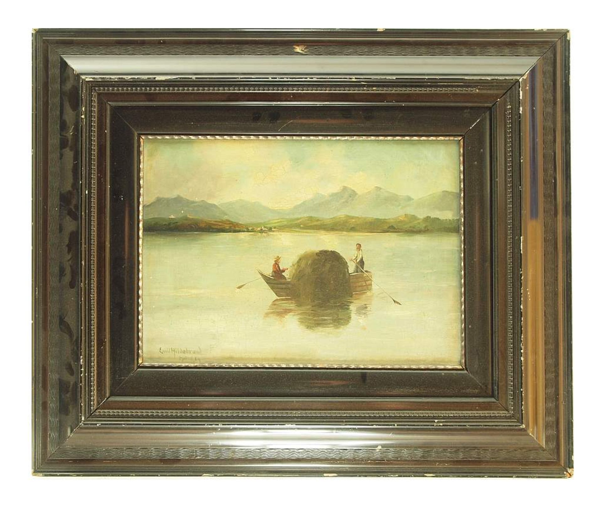 HILDEBRAND, Emil. HILDEBRAND, Emil. 19./20. Jahrhundert. Mit Heu beladenes Boot auf dem Chiemsee vor - Bild 3 aus 5