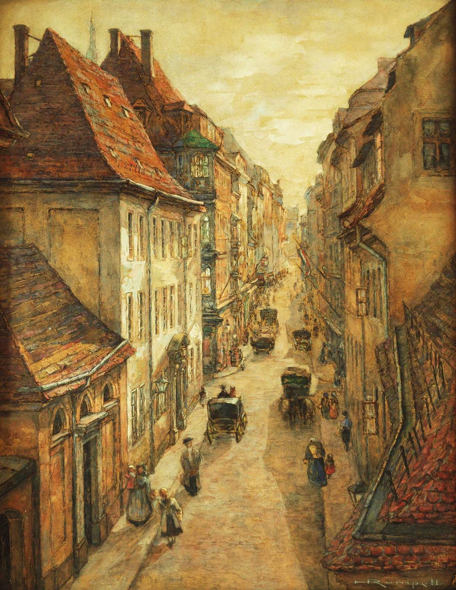 RUMPELT, Hedwig. RUMPELT, Hedwig. 1861 Breslau - 1937 Dresden. Blick auf belebte Gasse einer - Bild 2 aus 6