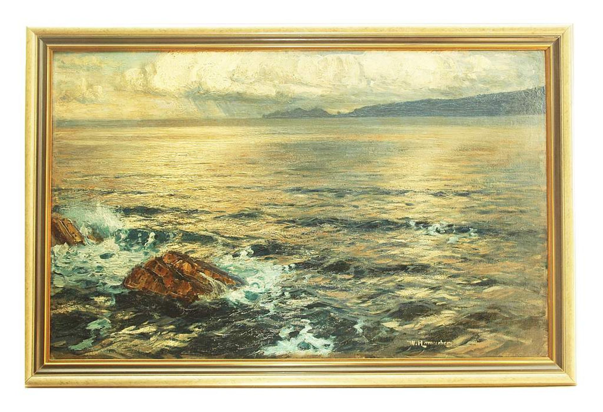 HAMACHER, Willy HAMACHER, Willy. 1865 Breslau - 1909 Bad Reinerz. Weite Meeresküste. Öl auf Leinwand - Bild 3 aus 5