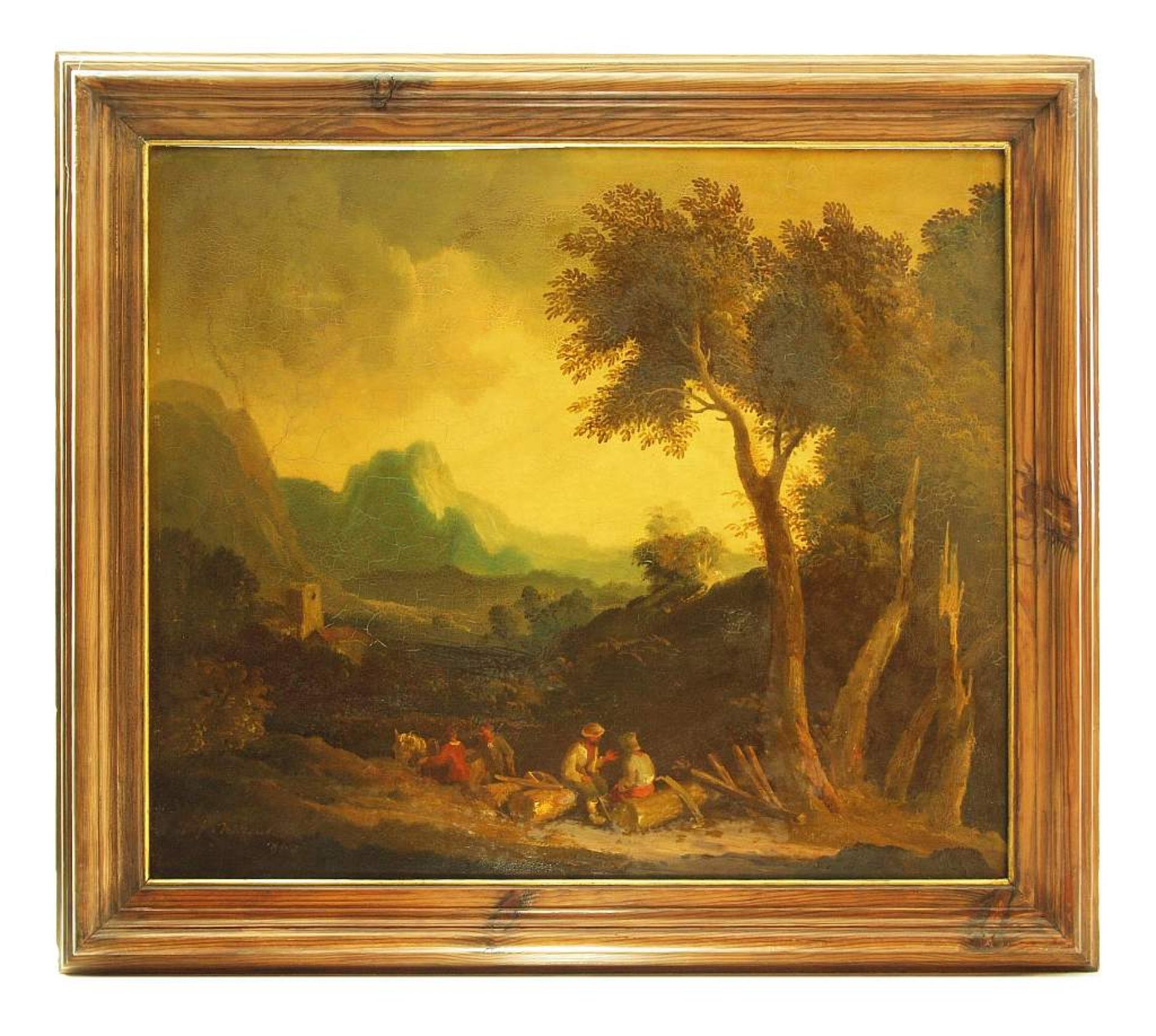 Maler im 19. Jahrhundert. Maler im 19. Jahrhundert. Holzfäller mit Pferdefuhrwerk bei der Rast im - Bild 3 aus 5