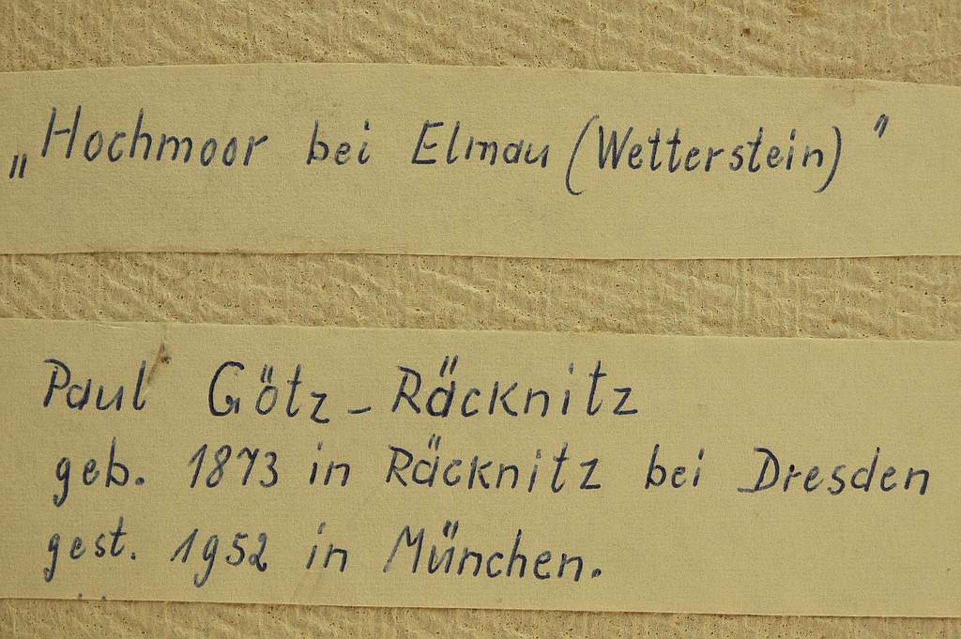 GÖTZ-RÄCKNITZ, Paul. GÖTZ-RÄCKNITZ, Paul. 1873 Räcknitz bei Dresden - 1952 München. "Hochmoor bei ' - Bild 5 aus 6