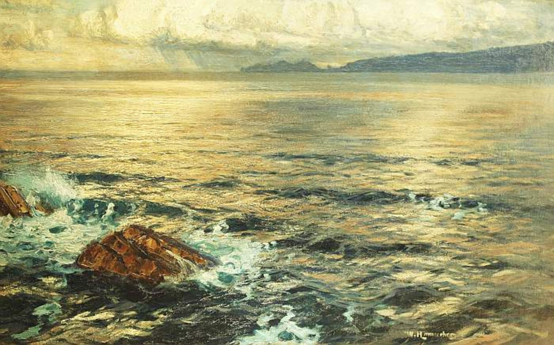 HAMACHER, Willy HAMACHER, Willy. 1865 Breslau - 1909 Bad Reinerz. Weite Meeresküste. Öl auf Leinwand