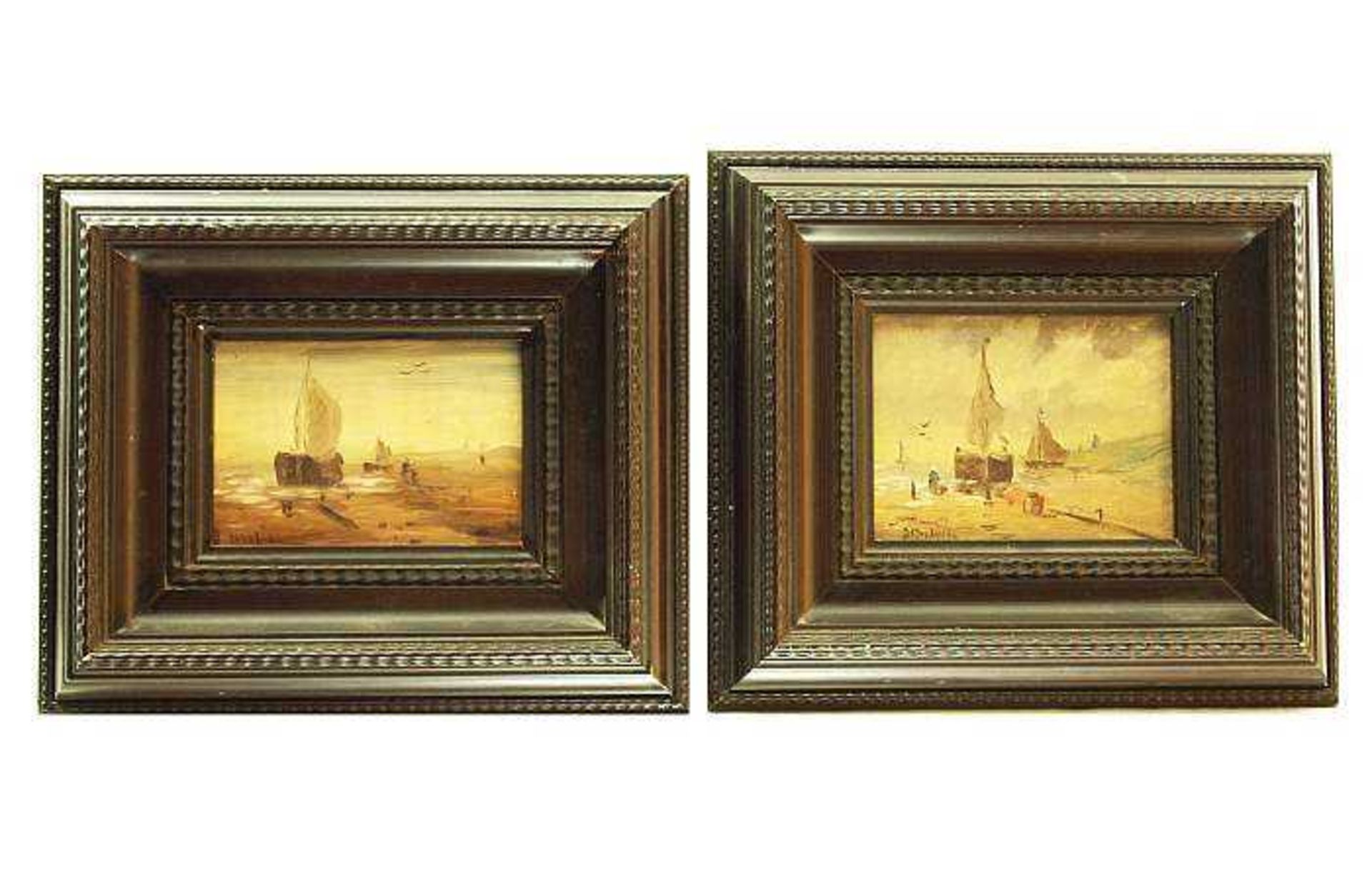 Van Wissen, E.J.A. Van Wissen, E.J.A. Zwei kleine Gemälde "Ankunft der Fischerboote". Öl auf Holz.