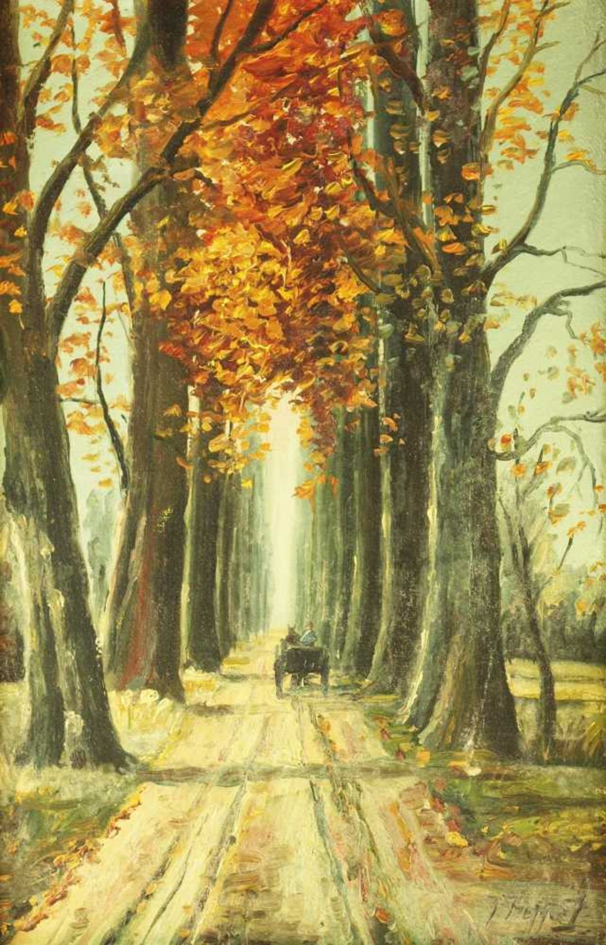 TAPPERT, J. TAPPERT, J. Herbstliche Baumallee mit Pferdekutsche. Öl auf Leinwand. Rechts unten - Bild 2 aus 5