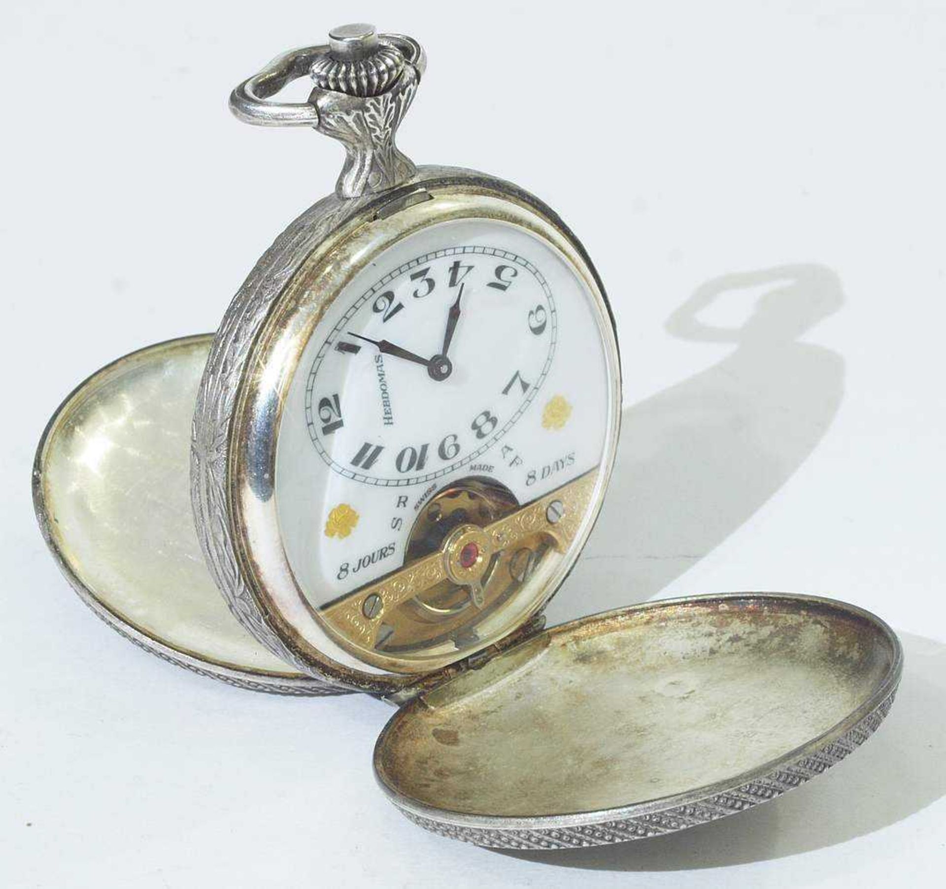 HEBDOMAS Sprungdeckel-Taschenuhr. HEBDOMAS Sprungdeckel-Taschenuhr, mit 8-Tage-Uhrwerk, Swiss - Bild 7 aus 7