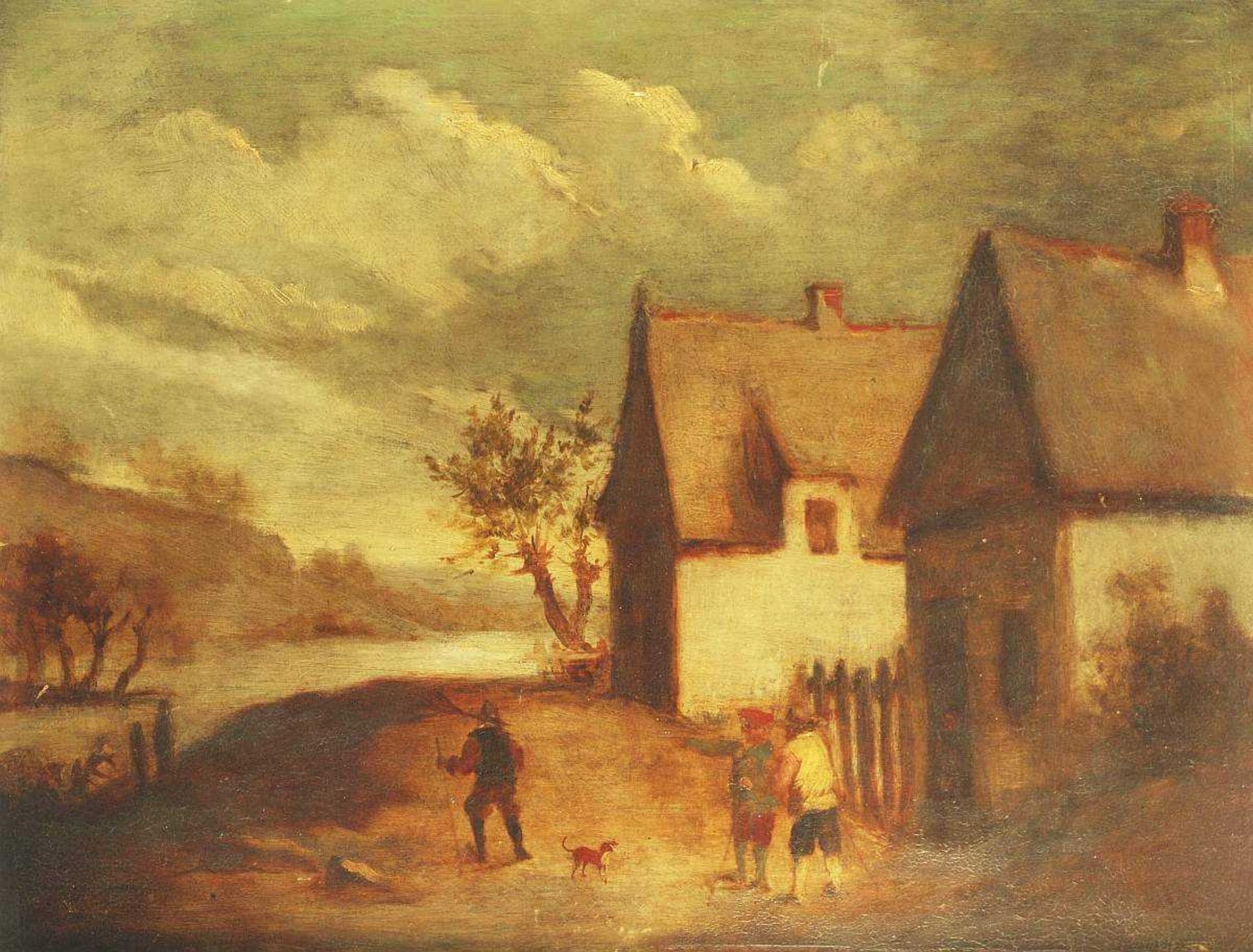 Unbekannter Künstler. Unbekannter Künstler. 19. Jahrhundert. Ländliche Dorfszene am Fluß. Öl auf - Bild 2 aus 5