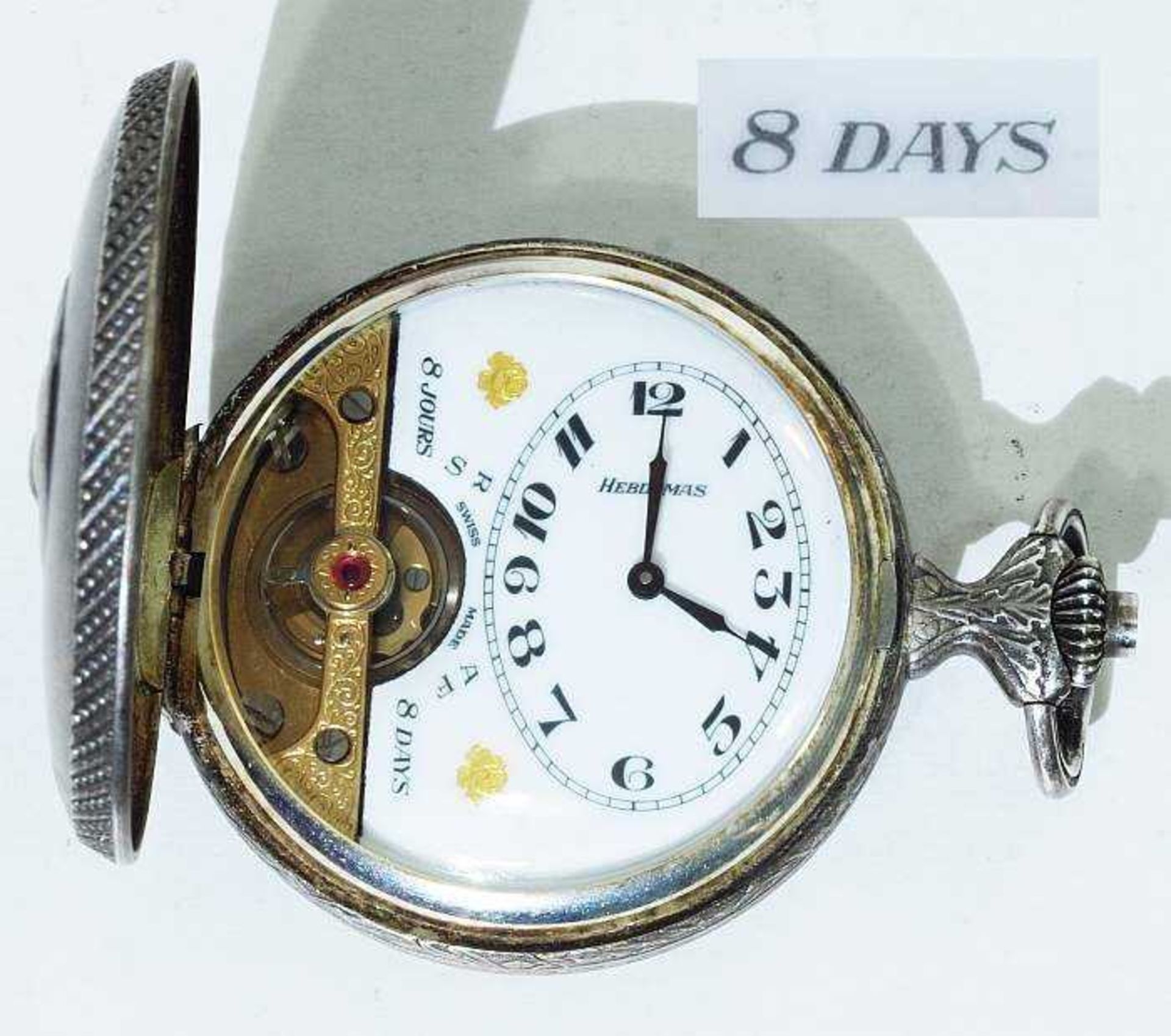 HEBDOMAS Sprungdeckel-Taschenuhr. HEBDOMAS Sprungdeckel-Taschenuhr, mit 8-Tage-Uhrwerk, Swiss