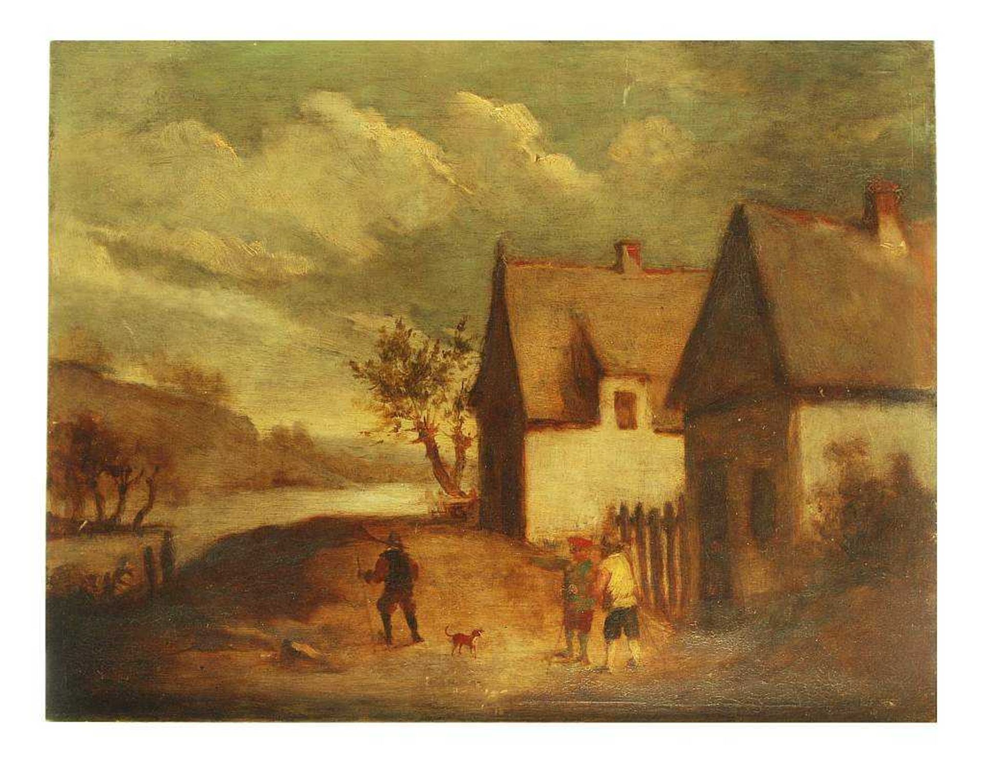 Unbekannter Künstler. Unbekannter Künstler. 19. Jahrhundert. Ländliche Dorfszene am Fluß. Öl auf - Bild 3 aus 5