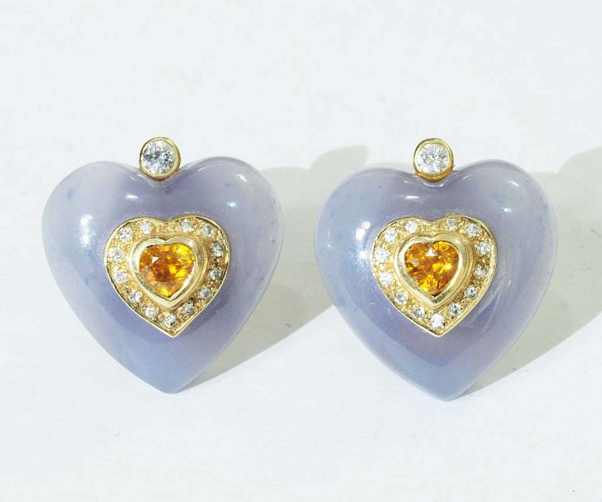 Calzedon-Diamant Ohrschmuck. Calzedon-Diamant Ohrschmuck. 750er Gelbgold. Paar Ohrringe mit - Bild 2 aus 4