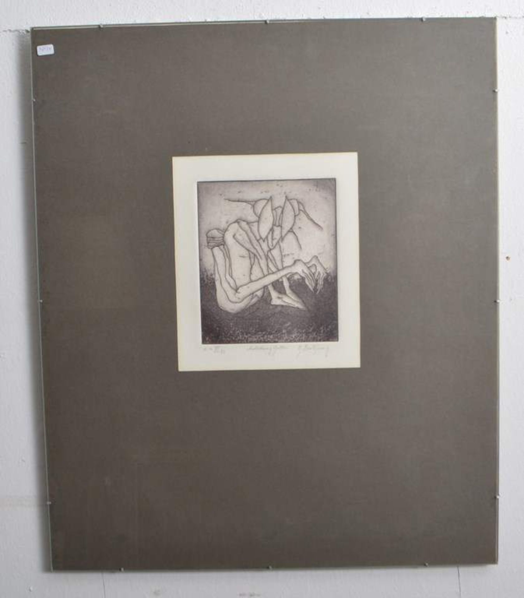 Lithographie Die Gottesanbeterin, u.r.sign. Berlejung, im Glasrahmen, 50 X 60 cm