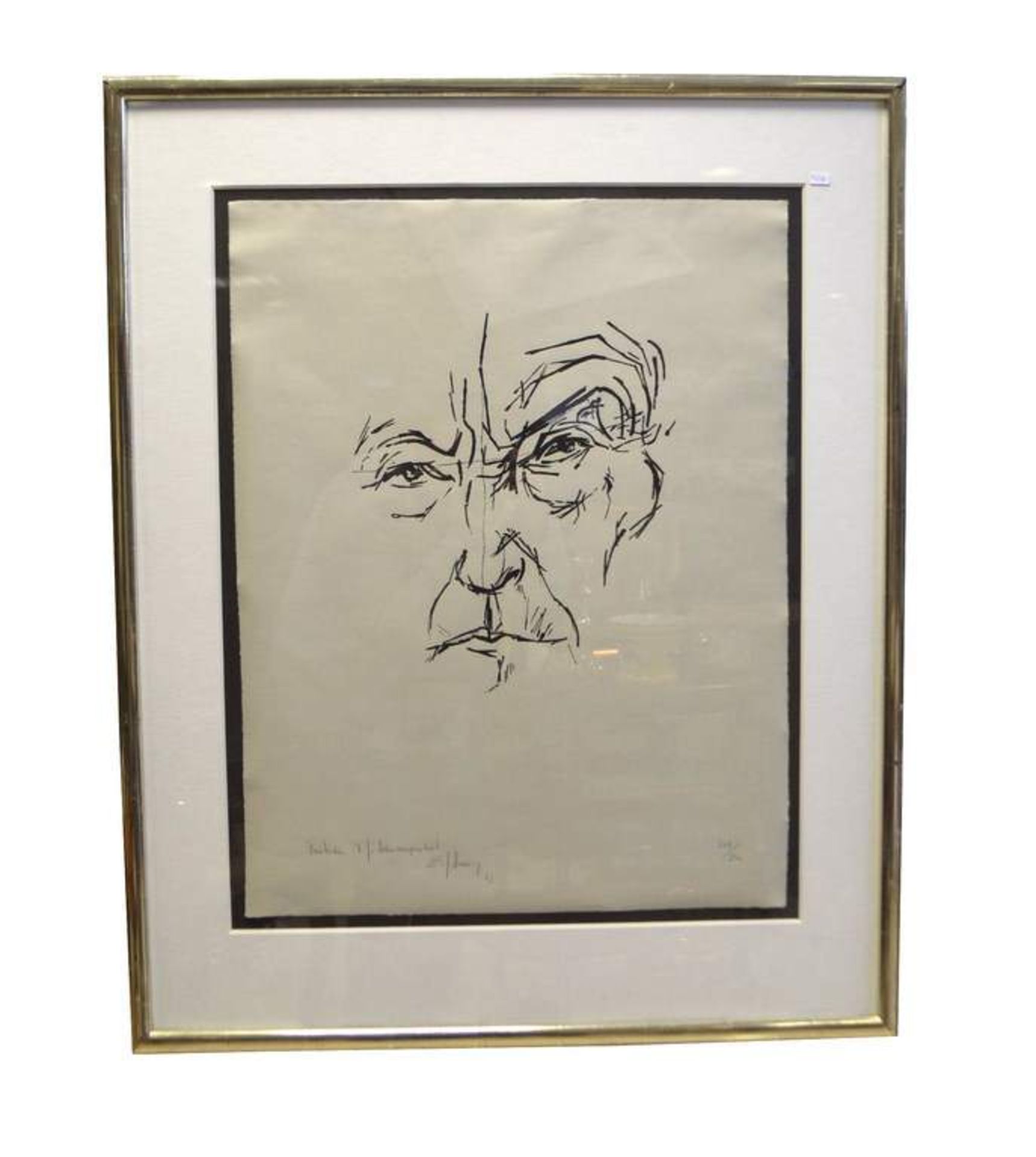 Lithographie Portrait von Konrad Adenauer, 209 von 250, u.l.sign. und dat. 63, im goldfarbenen